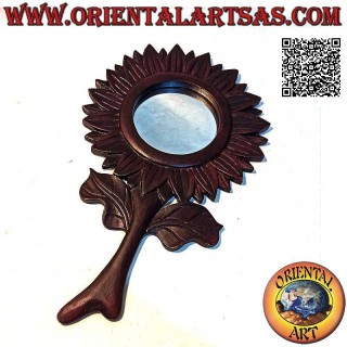 Wall mirror, the sunflower with hand-finished stem in mahogany MDF (43 x 25 cm)