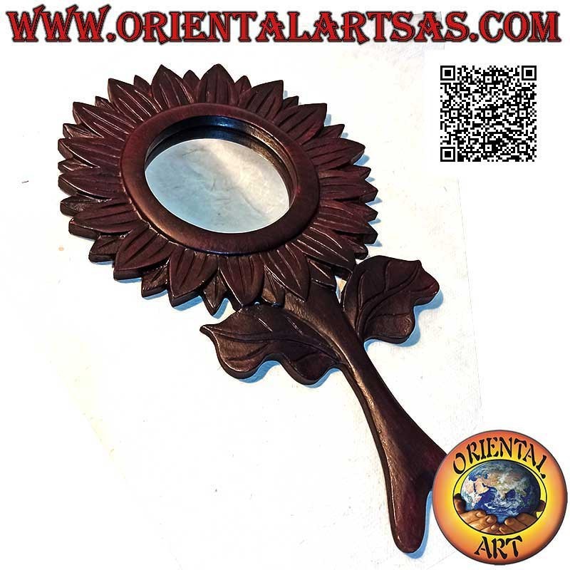 Wandspiegel, die Sonnenblume mit handgefertigtem Stiel aus Mahagoni MDF (43 x 25 cm)