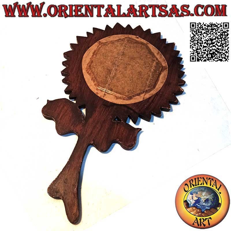 Wandspiegel, die Sonnenblume mit handgefertigtem Stiel aus Mahagoni MDF (43 x 25 cm)