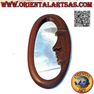 Espejo de pared ovalado con media luna acabado en MDF caoba (38 x 18 cm)