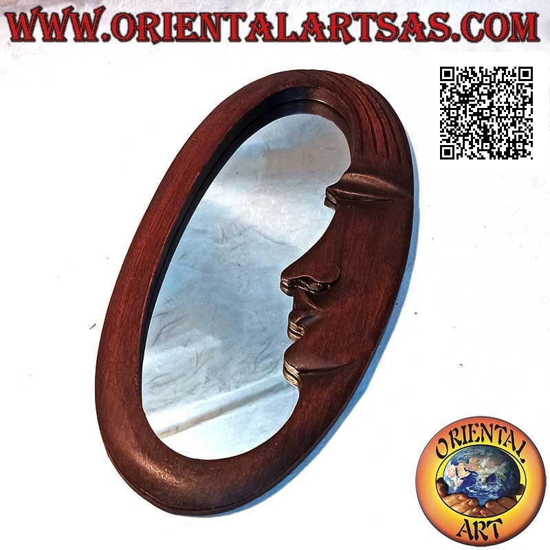 Wandspiegel, oval mit Halbmondhand aus Mahagoni-MDF (38 x 18 cm)