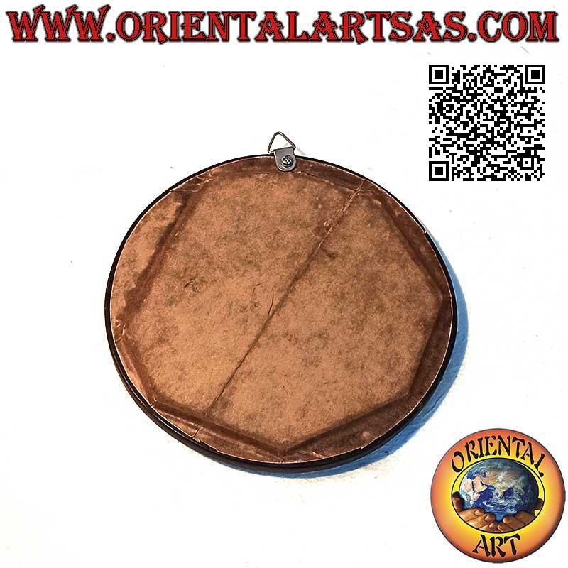 Miroir mural rond avec demi-lune fini à la main en MDF couleur acajou