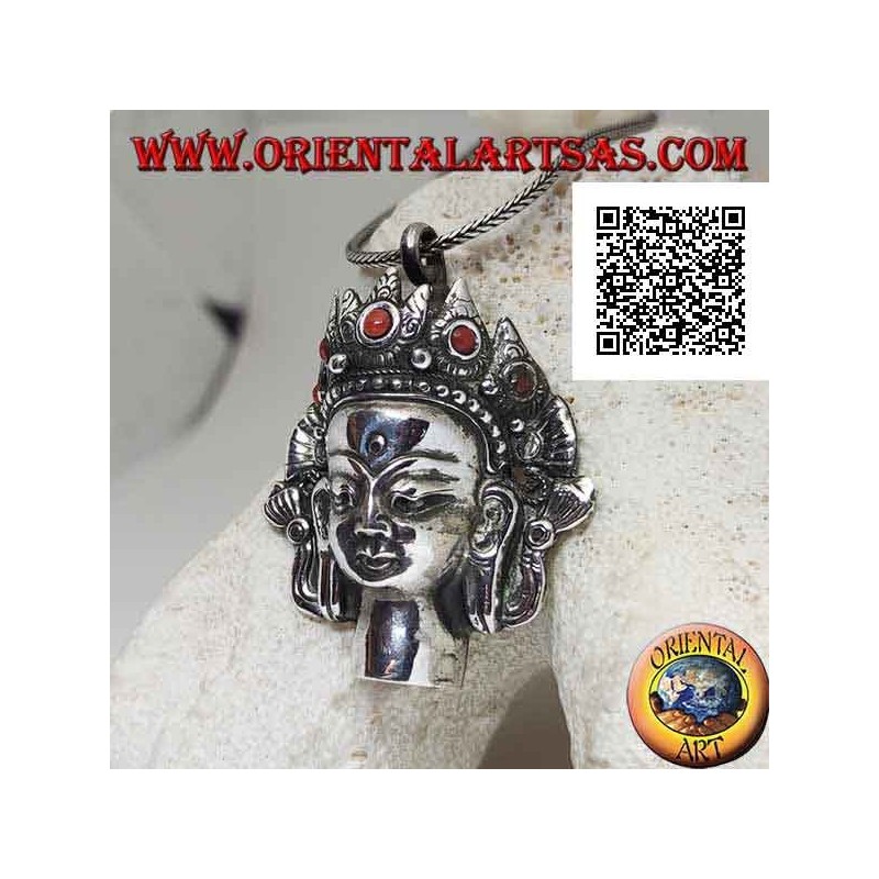 Silberanhänger, Thai Buddha Kopf mit natürlicher Korallenkrone