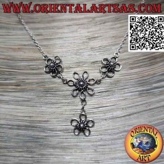 925 925 Silber Halskette mit Choker Kette mit 4 zentralen Blüten