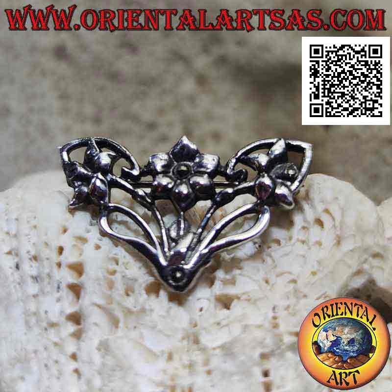 Broche en argent 925 ‰ décoration florale avec trois fleurs