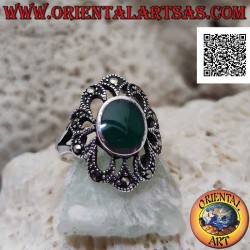 Silver ring with oval green...