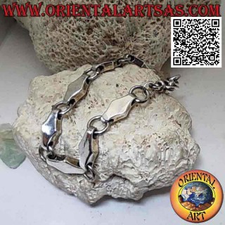 Bracelet en argent avec chaîne losange tridimensionnelle et anneaux alternés lisses