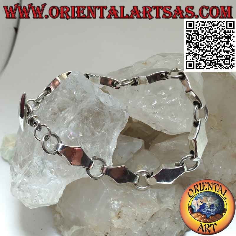 Pulsera de plata con cadena de rombos tridimensionales y anillas alternas suaves