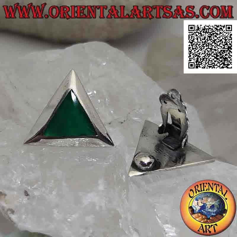 Pendientes de plata con cierre de clip con ágata verde triangular con borde liso (sin agujero)