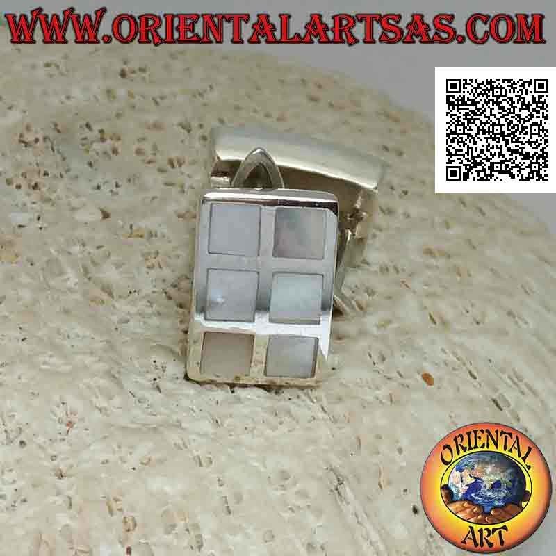 Silver earrings with lever closure, rectangular with 6 squares of mother-of-pearl flush