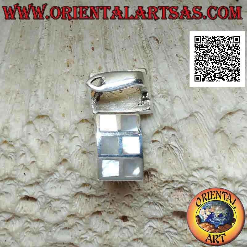 Silver earrings with lever closure, rectangular with 6 squares of mother-of-pearl flush