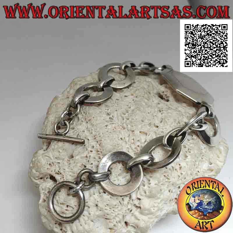 Bracelet chaîne en argent avec anneaux ronds plats avec nacre octogonale avec bord lisse