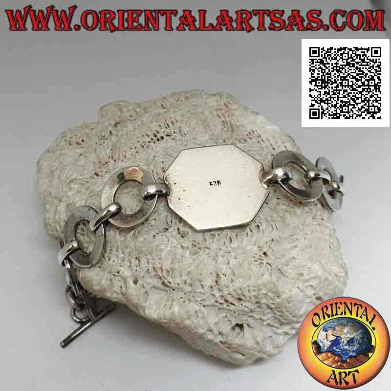 Bracelet chaîne en argent avec anneaux ronds plats avec nacre octogonale avec bord lisse