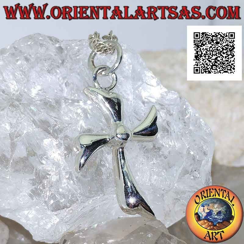 Silver pendant, Latin cross leaves in circular motion with central sphere