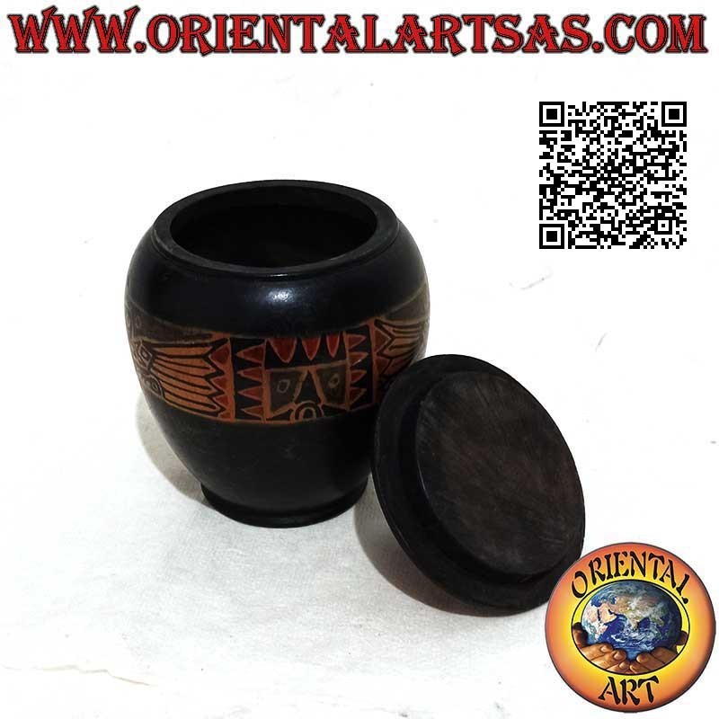 Joyero redondo alargado pintado a mano en madera de caoba de Lombok (negro, grande)