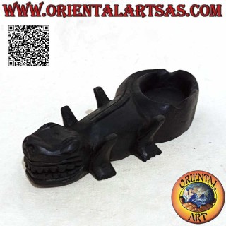 Posacenere a forma di rettile (drago di Komodo) in legno di mogano scuro (coppetta a destra)