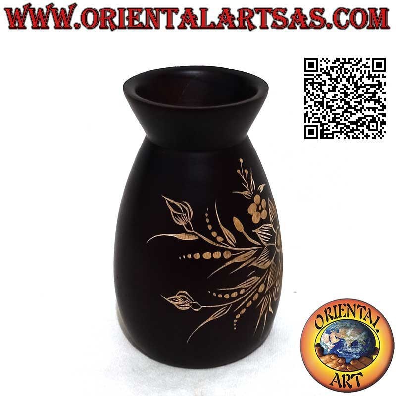 Vaso portafiori in legno di mogano con grande fiore inciso a mano da 15 cm