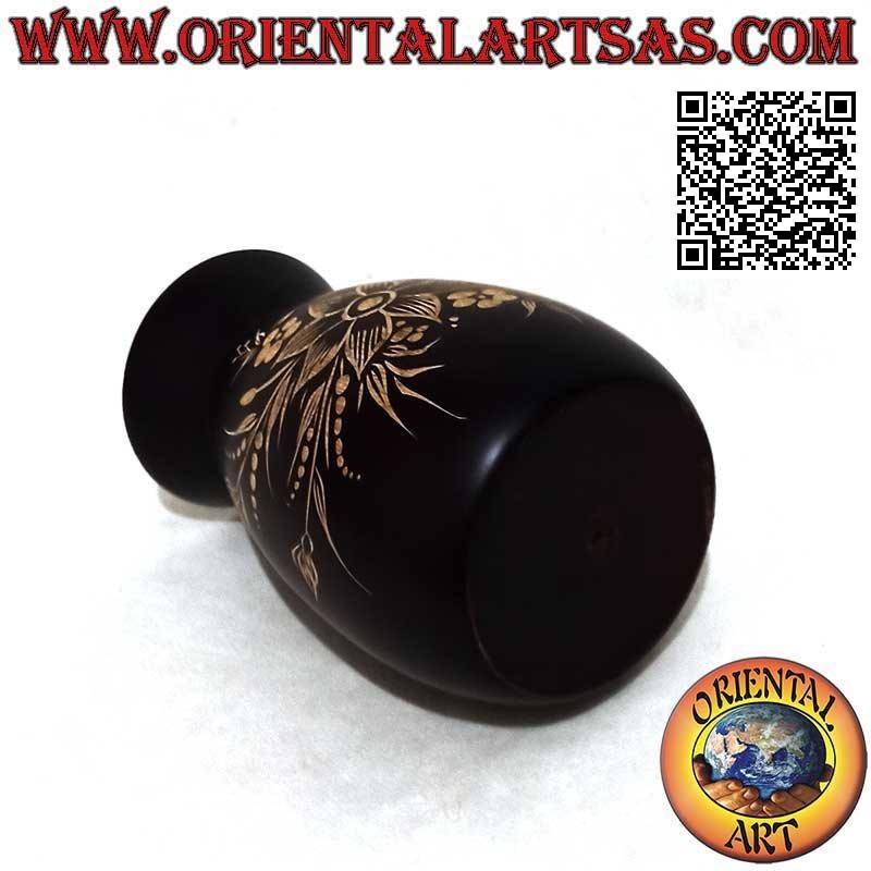 Florero en madera de caoba con gran flor de 15 cm grabada a mano