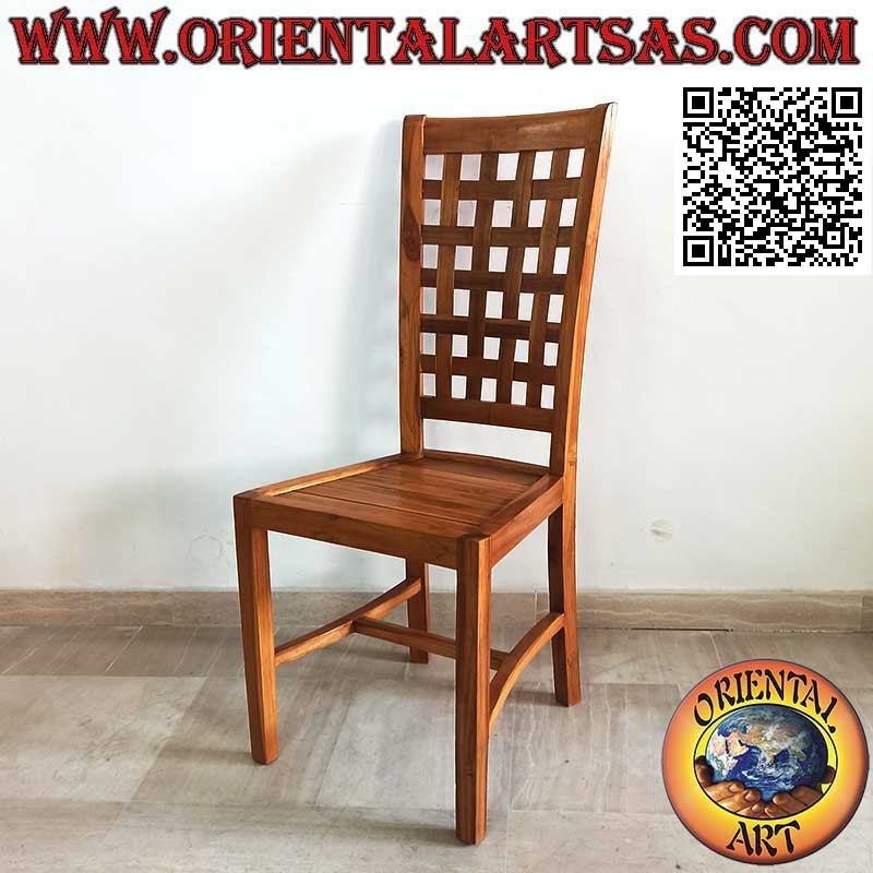 Elegant high back chair with woven check strips handmade by skilled craftsmen in Indonesia with the precious and indestructible