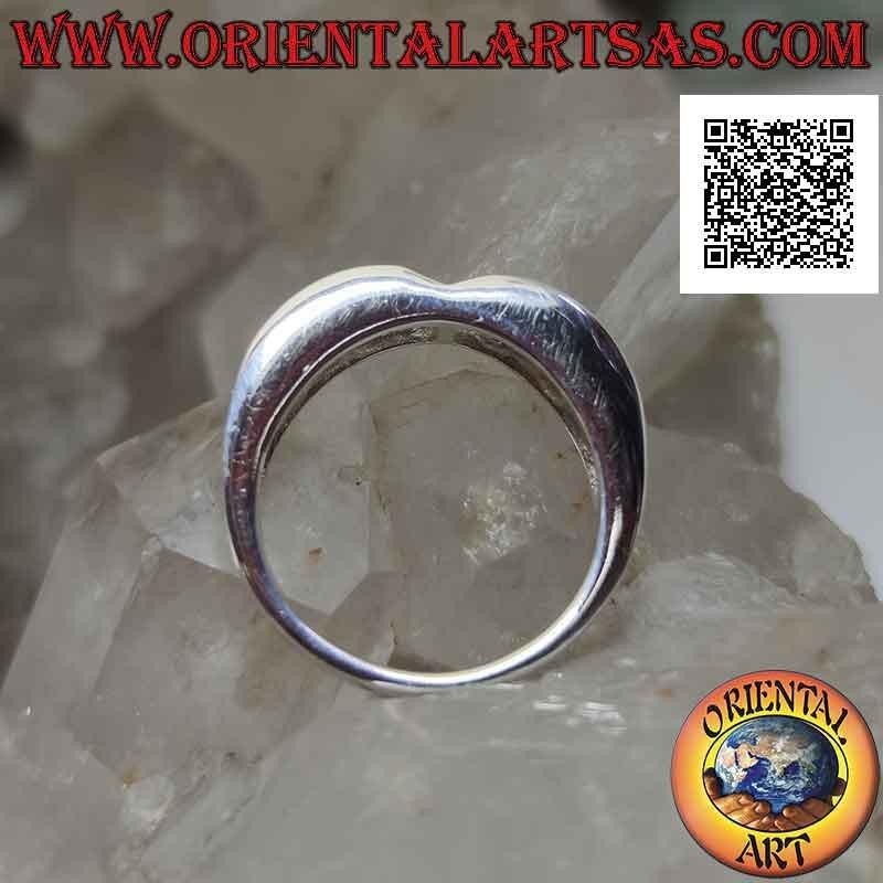 Smooth band silver ring with two humps and a row of white zircons on the front