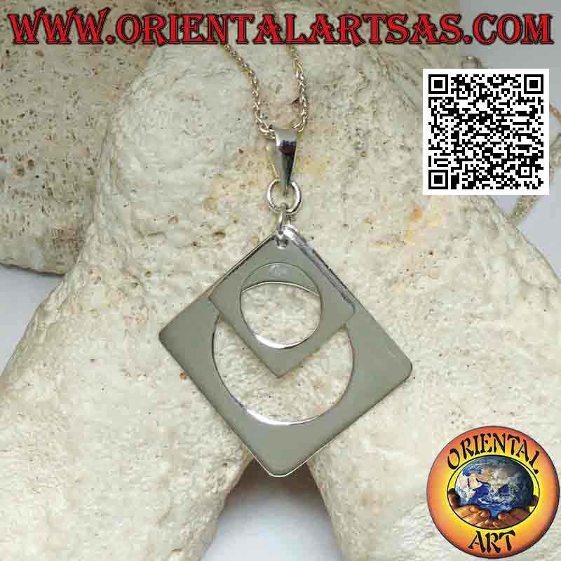 Pendentif en argent, paire de carrés lisses perforés de différentes tailles