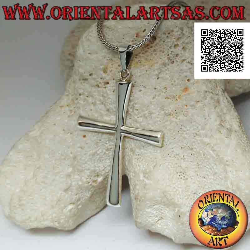 Klassischer christlich-lateinischer Kreuzanhänger in Silber, glatt gerundet (42 mm x 32 mm)