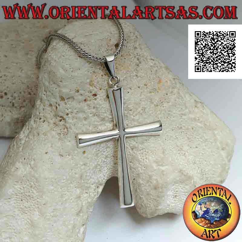 Ciondolo in argento croce latina cristiana classica, liscia bombata  (42 mm x 32 mm)