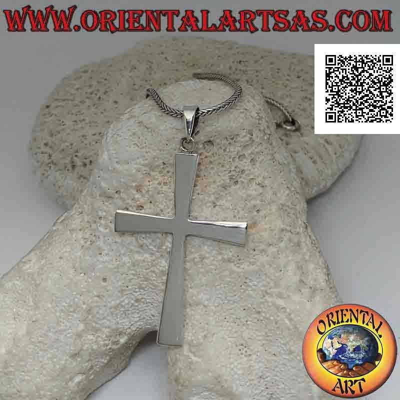 Colgante clásico de cruz cristiana cristiana en plata, redondeado liso (42 mm x 32 mm)