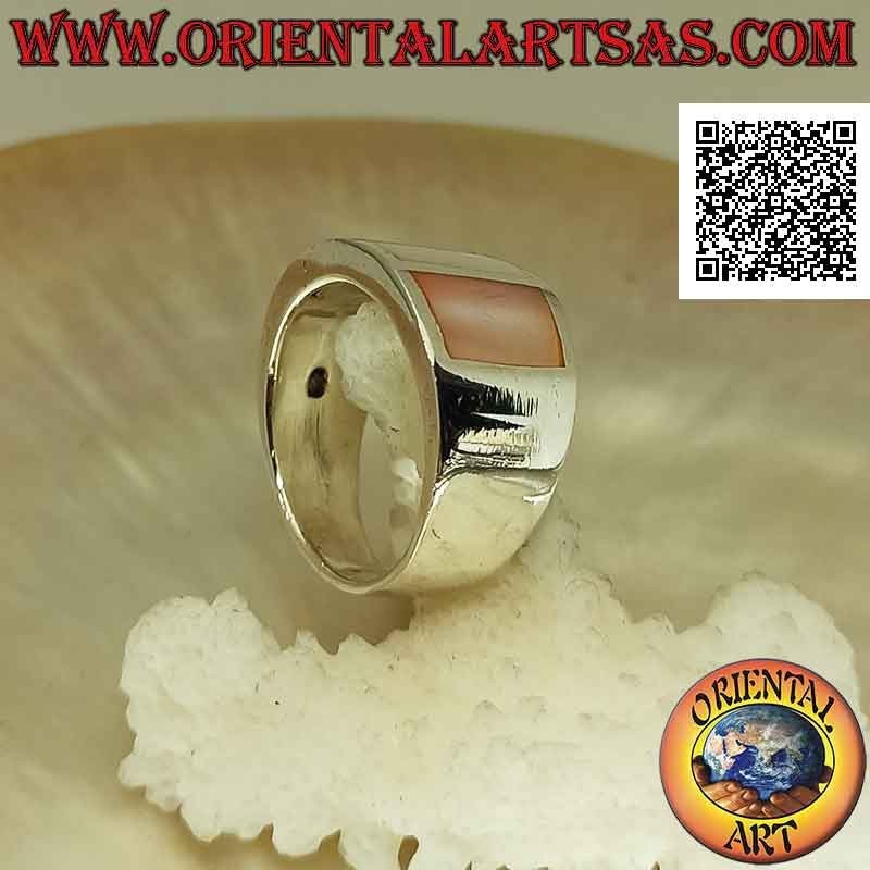 Anillo de plata con banda lisa con tres nácar multicolor engastados al ras (3)