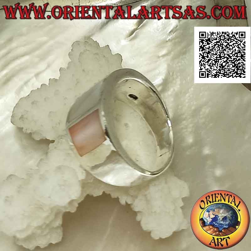 Silver ring with smooth band with three multicolour mother-of-pearl set flush (3)