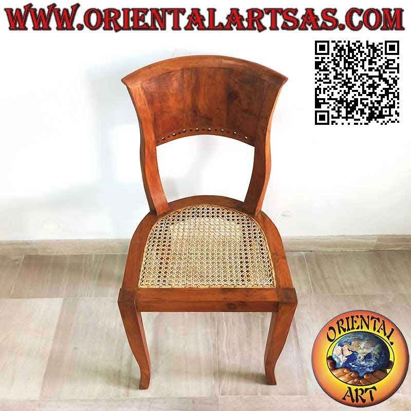 Chaise de style baroque Italie en bois de teck et assise en paille de Vienne
