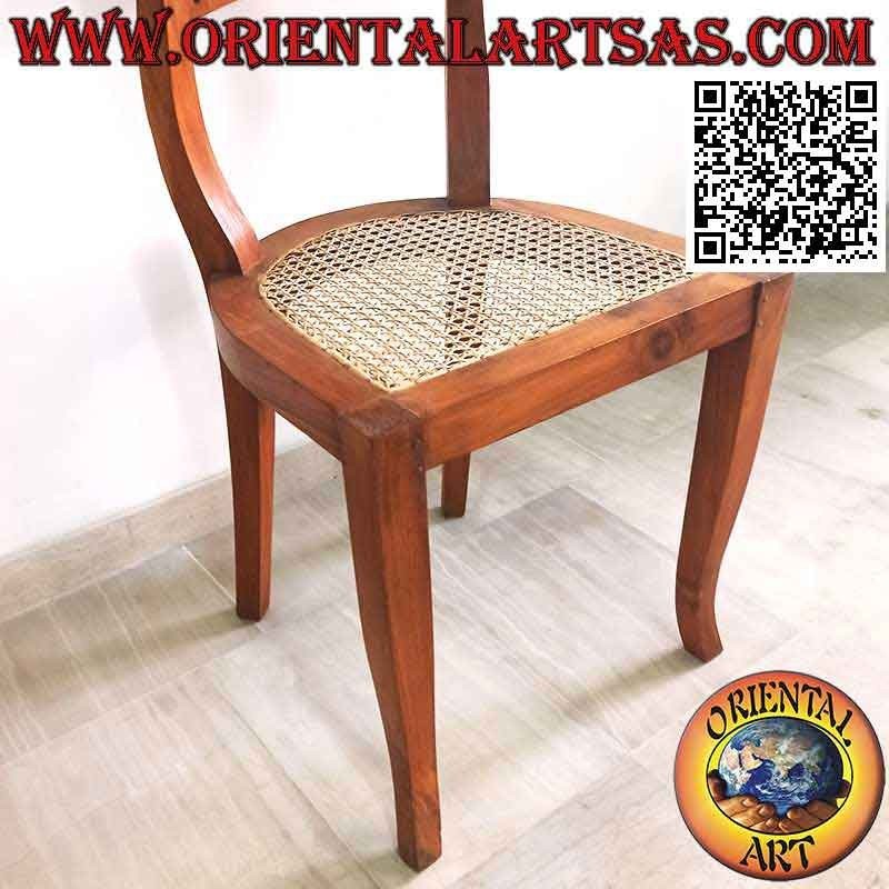 Silla barroca de estilo italiano en madera de teca y asiento de paja de Viena