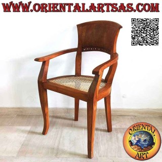 Poltrona con braccioli in stile Italy barocco in legno di teak e seduta in paglia di Vienna
