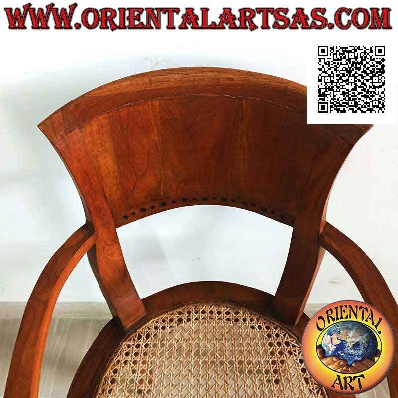 Poltrona con braccioli in stile Italy barocco in legno di teak e seduta in paglia di Vienna
