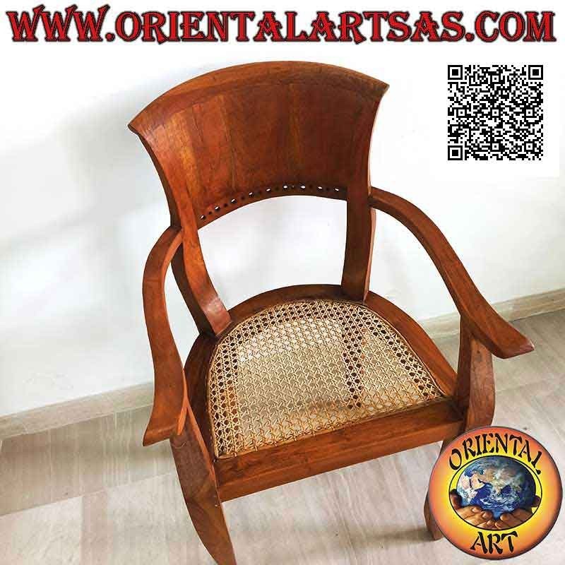 Armchair with armrests in Italy Baroque style in teak wood and seat in Vienna straw