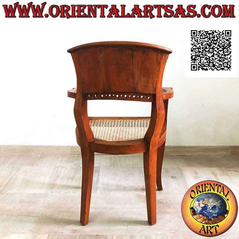 Sillón con reposabrazos en Italia de estilo barroco en madera de teca y asiento en paja de Viena