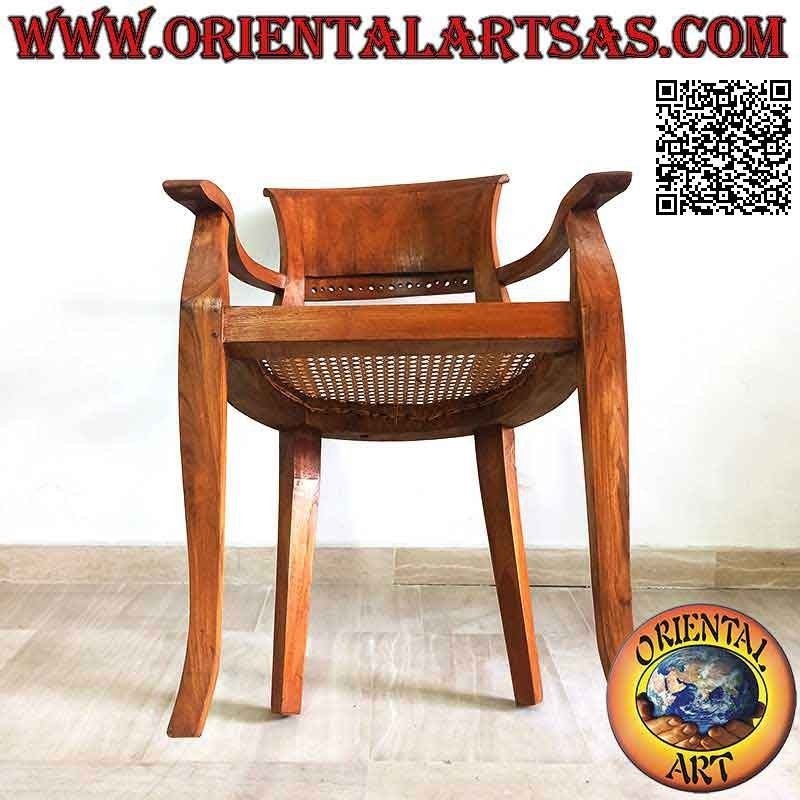 Armchair with armrests in Italy Baroque style in teak wood and seat in Vienna straw