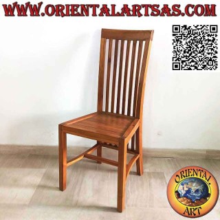 High-back chair with parallel vertical striped bands in teak wood