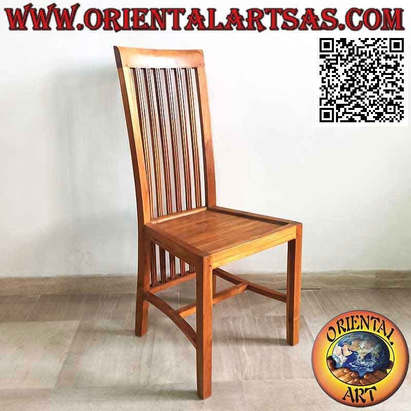 Sedia a schienale alto a fasce rigate verticali parallele in legno di teak