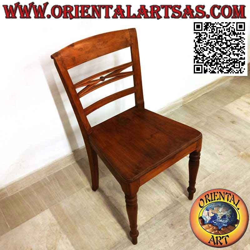 Chaise de style Raffles avec fond en bois, en bois de teck ancien