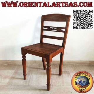 Raffles style chair with bottom edged in wood, in teak wood