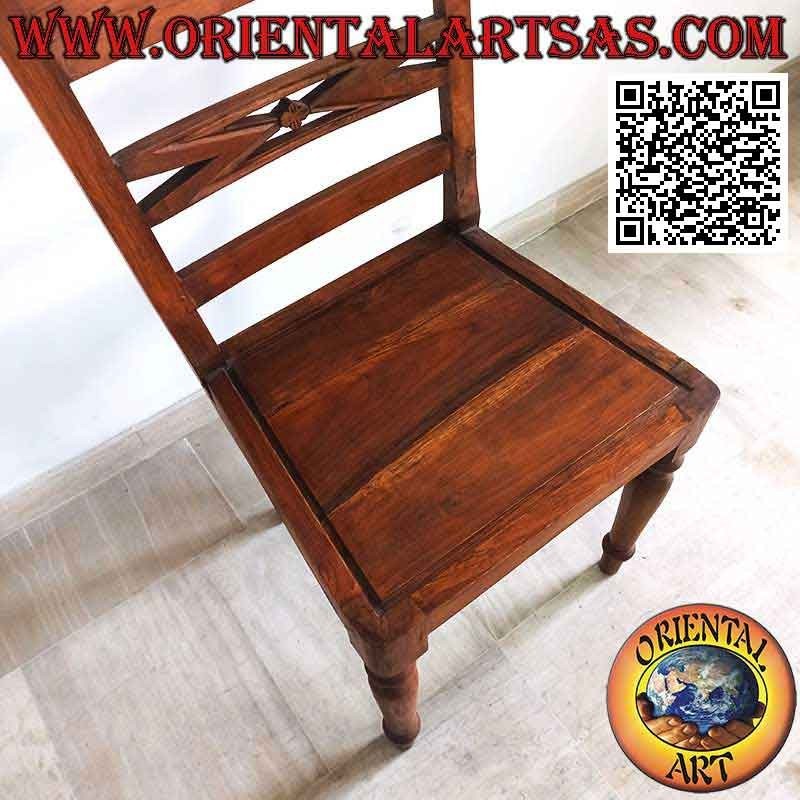 Sedia in stile raffles con fondo bordato in legno, in legno di teak