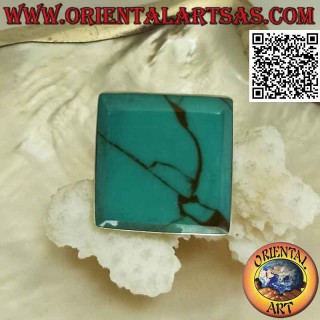 Anello in argento con turchese quadrato a filo bordo liscio (regolabile)