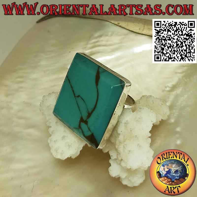 Silver ring with square turquoise with smooth edge (adjustable)