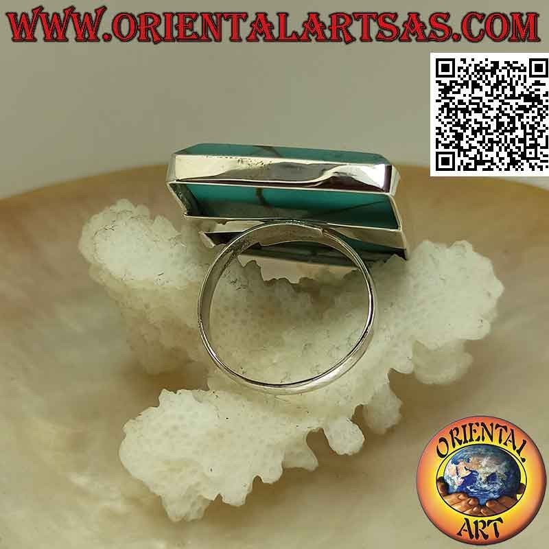 Bague en argent avec turquoise carrée avec bord lisse (réglable)