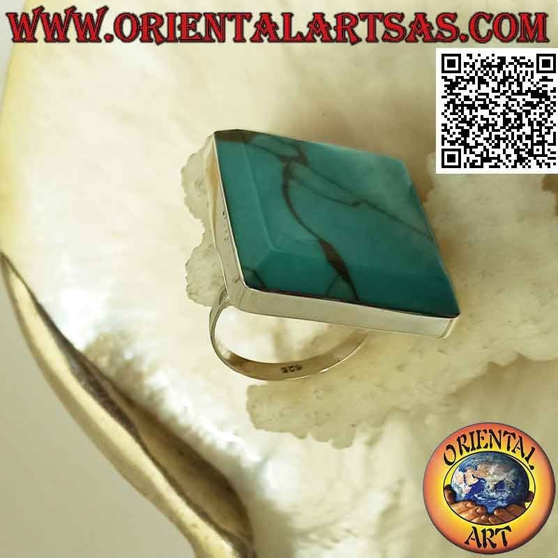 Silver ring with square turquoise with smooth edge (adjustable)