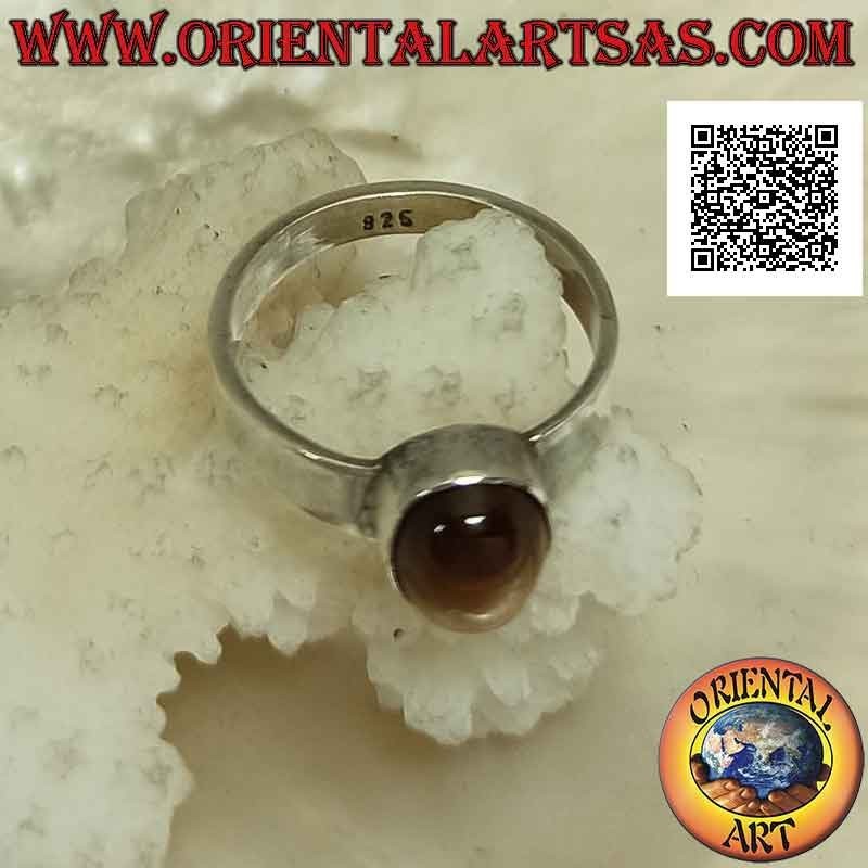 Silver ring with cabochon oval tiger eye on smooth setting