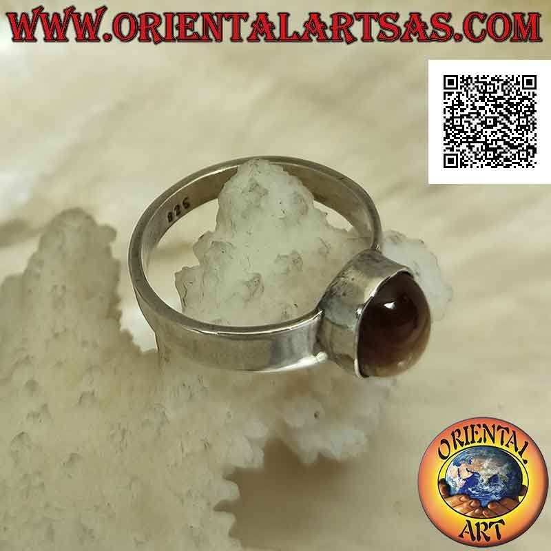 Silver ring with cabochon oval tiger eye on smooth setting