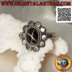 925 Silberring Black Star oval Cabochon Geflecht Noppen. Handgefertigtes Unikat.