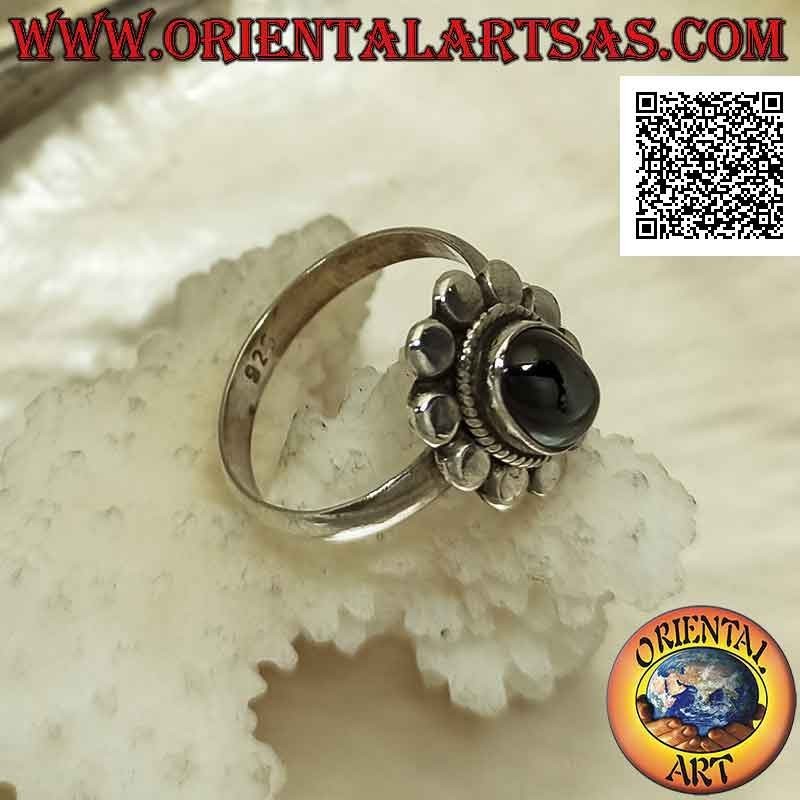 Anillo Plata Black Star Óvalo Cabujón Entrelazado Tachuelas